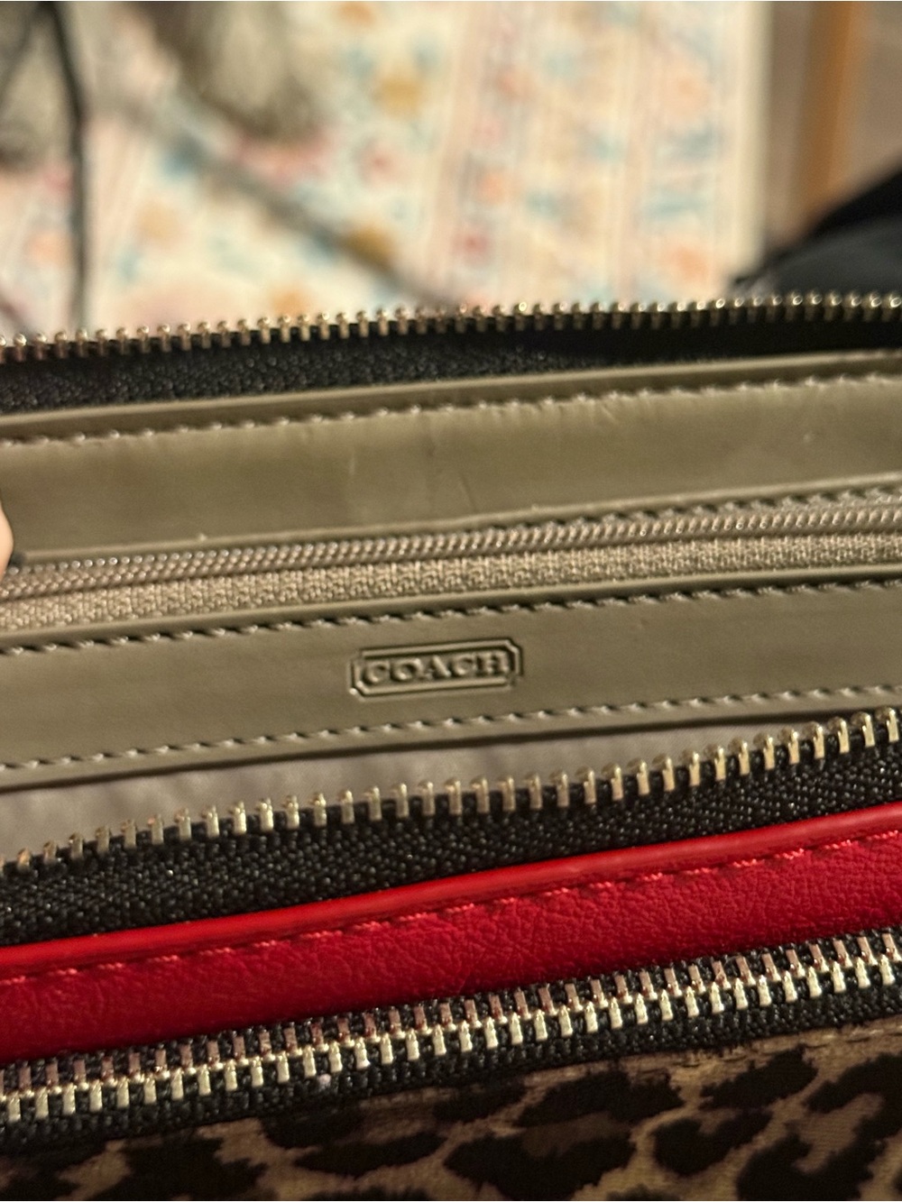 Coach Red Leather and Leopard Print Zip-Around Wallet - Picture 4 of 5